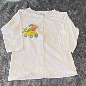 Bossini 4T White Shark Button Up Cotton Surfer Lightweight Long Sleeve Shirt Kid